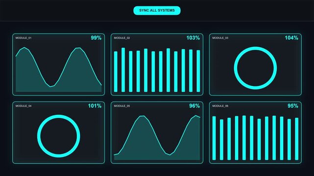 Futuristic HUD UI dashboard vector illustration for automated data flow monitoring pipeline system control user interface panel analytics