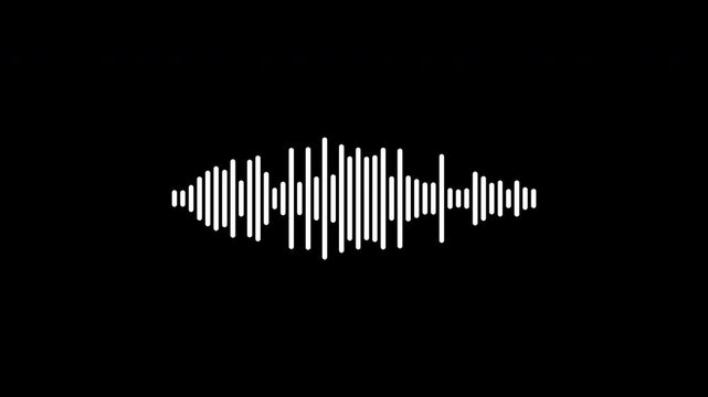 White audio waveform visualizer bars oscillating in a seamless loop with alpha channel. Ideal for music overlays and podcast visualization on a transparent background.