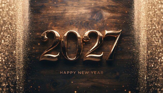 Golden 2027 new year luxury wooden theme.