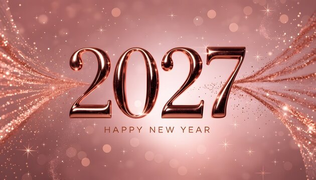 Rose gold 2027 numbers on bokeh glitter.