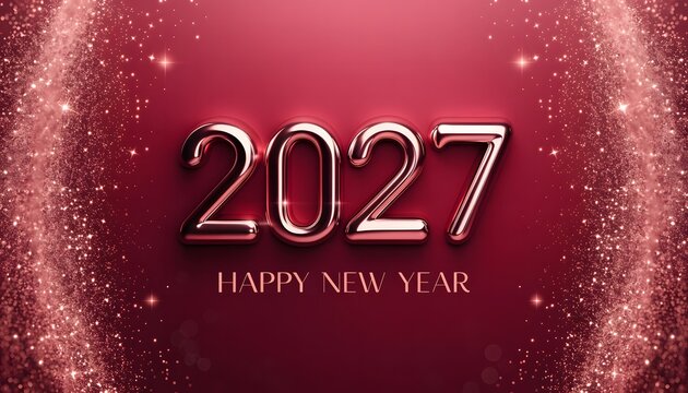 Metallic rose gold 2027 balloon banner.