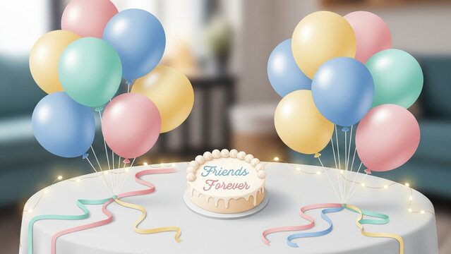 Friends Forever Cake with Colorful Balloons Celebrating Friendship on