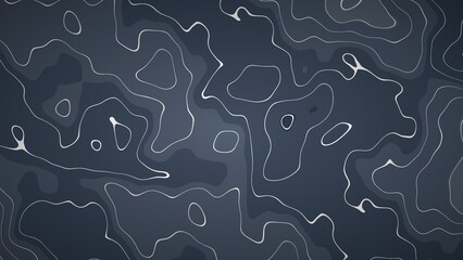 Dark blue topographic map background with flowing white contour lines © MdMasud
