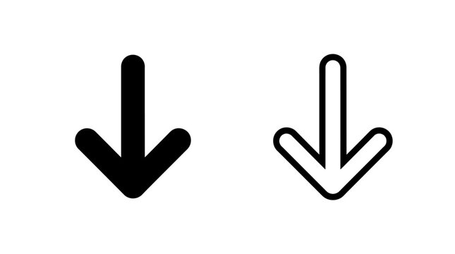 Vertical arrow pointing straight down in solid black and outlined