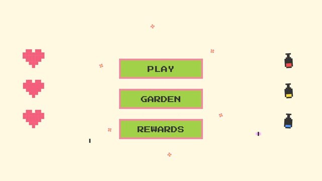 Retro Pixelated Mobile Game User Interface Screen with Life Hearts Inventory Potions and Menu Navigation Buttons 4k video
