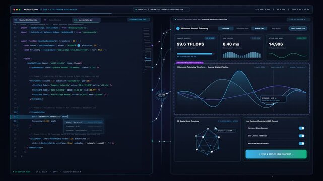Code editor and live preview side by side real time interface rendering and synchronization animation
