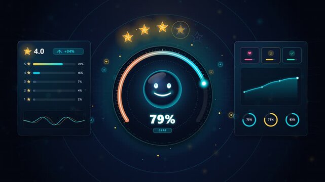 Customer satisfaction dynamic gauge and five star rating feedback loop animation