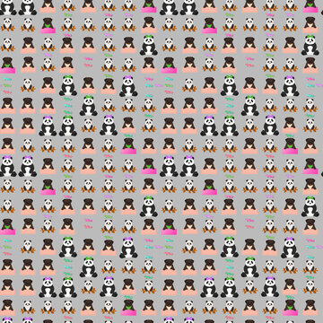 Seamless pattern of cartoon pandas and pugs