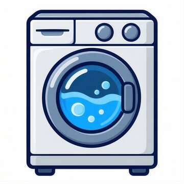 Washing machine with spinning clothes in laundry room