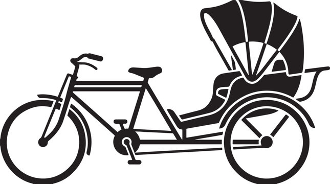 A silhouette icon of a traditional cycle rickshaw or pedicab featuring a passenger seat with a protective canopy, side view.