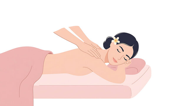 Woman receiving shoulder massage isolated on transparent background