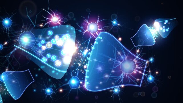 3D neural network and synaptic neurotransmitter signal transmission across brain neurons seamless loop