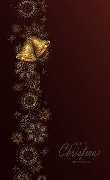 Merry Christmas 2027. A festive garland with isolated, abstract gold snowflakes and bells