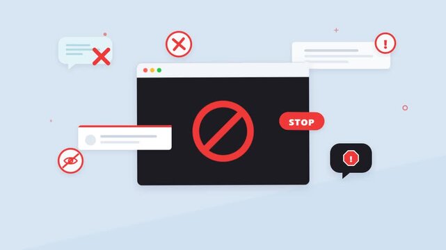 Internet browser window displaying security warning and stop sign symbol