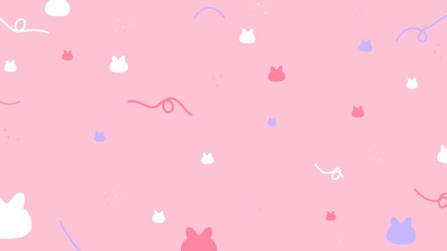 Cute animal silhouettes and floating doodles on pastel pink background