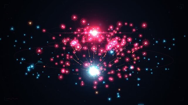 Cybersecurity botnet command and control server launching synchronized ddos attack stream animation