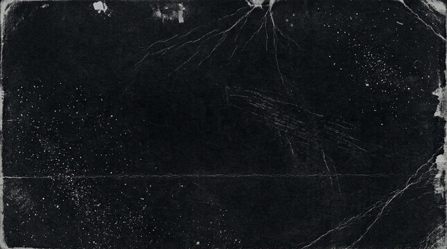 Dark grunge textured background with distressed scratches and worn paper effect. Grunge overlay effect with scratch and dust on black background, retro noisy grain dust texture for film overlay effect