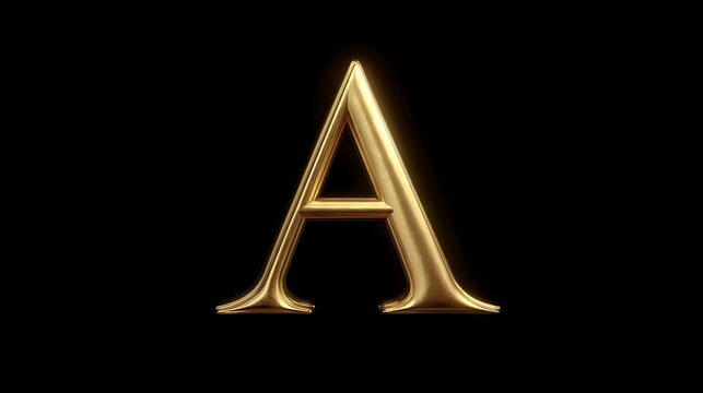 Refined golden letter A with smooth edges isolated on a deep black professional surface