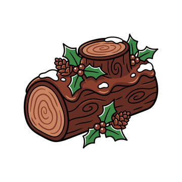 Cute Cartoon Yule Log Chocolate Cake with Festive Decorations
