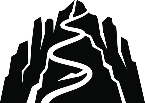 Black mountain icon with a winding path leading to the peak