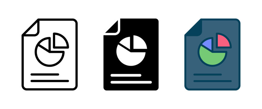 Business report document icon with pie chart and paper page symbol. Transparent vector