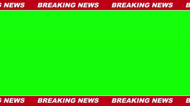 Double red scrolling breaking news banner animation on green screen, suitable for news broadcasts or video editing.