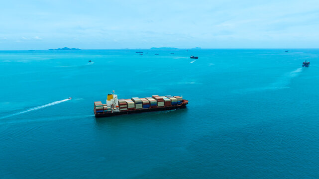 Aerial view of the freight shipping transport system cargo ship container. international transportation Export-import business, logistics, transportation industry concepts	
