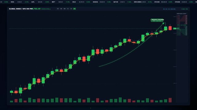 Stock Market Candlestick Chart Showing Bullish Trading Growth Loop