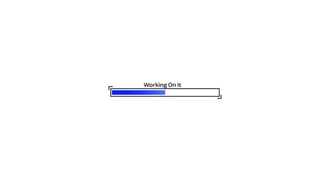 Animated flat interface featuring work in progress status, progress bar animation, and modern digital workflow technology scene.