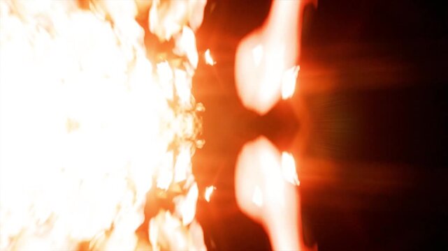 Close up of burning flames with glowing embers and sparks.