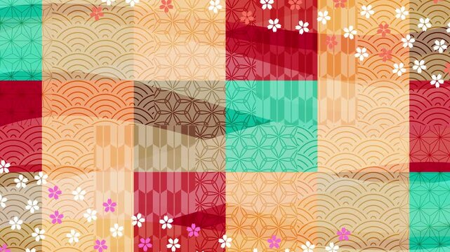 Colorful Japanese Patterned Mosaic With Cherry Blossoms 4K