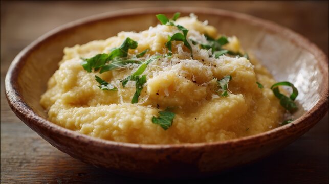 Bowl of Creamy Polenta with Herbs