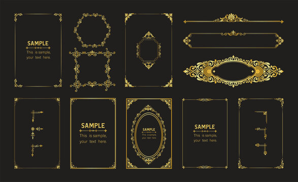 Elegant gold floral borders and frames for invitations certificates and vintage graphic elements