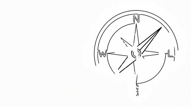 Compass Rose One Line Continuous Drawing Animation on White Background