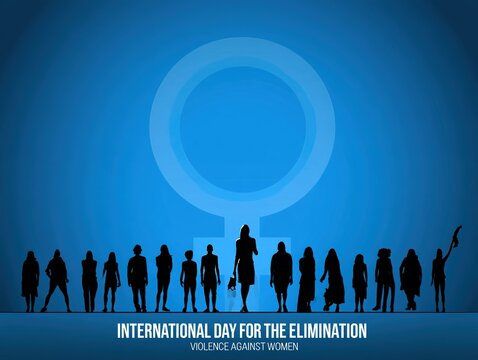 Silhouettes of women against blue sky for violence awareness campaign Vector