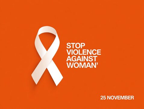 White ribbon symbolizing stop violence against women on orange background Vector
