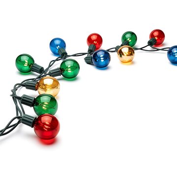 Curved Christmas fairy lights garland on white background
