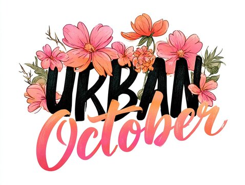 Urban october decorative text with floral accents Vector