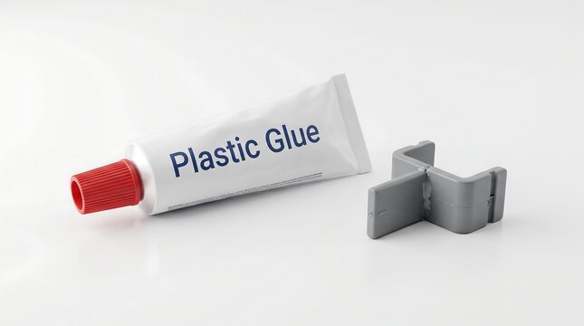 Tube of plastic glue with grey plastic connectors