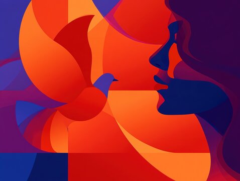 Woman kissing with colorful abstract background Vector