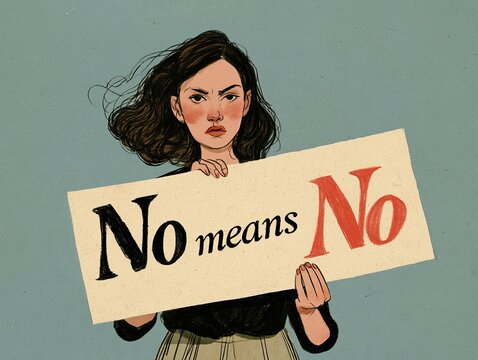 Woman holding sign saying no means no Vector
