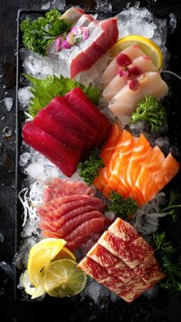Assorted Fresh Sashimi Platter on Ice