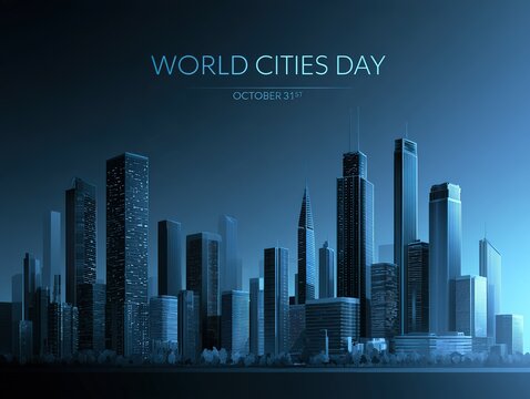 World cities day skyline with modern buildings and neon text Vector