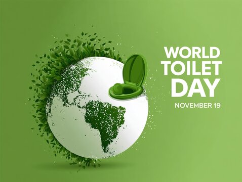 World toilet day illustration with green toilet on globe Vector
