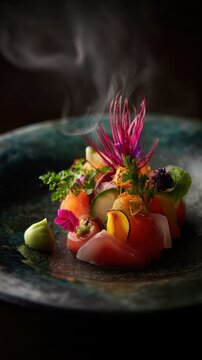 Artistic Sashimi Platter With Edible Flowers