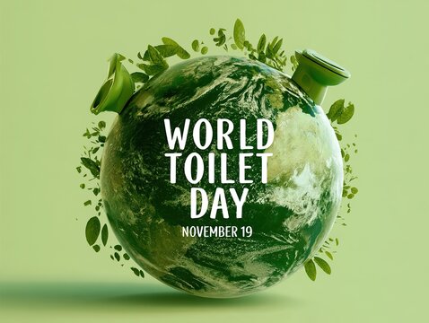 World toilet day poster with earth and green leaves Vector