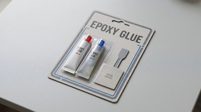 Two-part epoxy glue kit with mixing surface for strong bonding applications