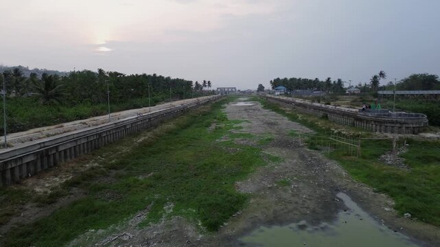 Dry Riverbed With Concrete Embankments