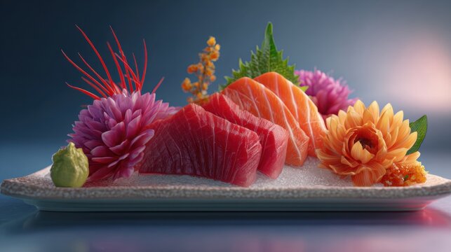 Gourmet Sashimi Platter with Decorative Vegetables