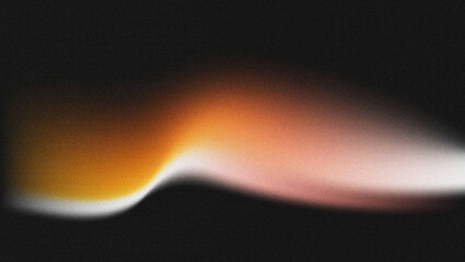 Obraz na płótnie Canvas Textured grainy noise abstract backdrop. Soft, wavy, curved glow with warm gold, orange, blush pink, and pale white flowing on a dark black base.
